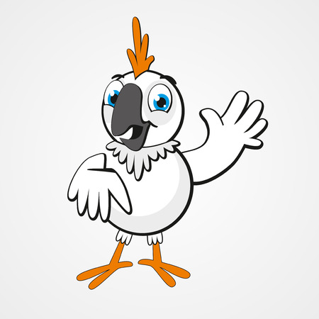 White funny cartoon hilarious parrot isolated on white background. Vector illustration.のイラスト素材