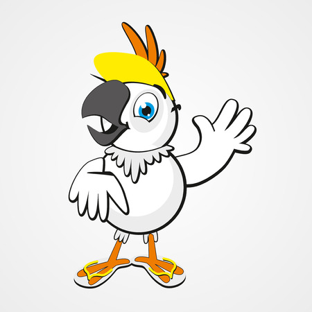 White funny cartoon hilarious parrot isolated on white background. Vector illustration.のイラスト素材