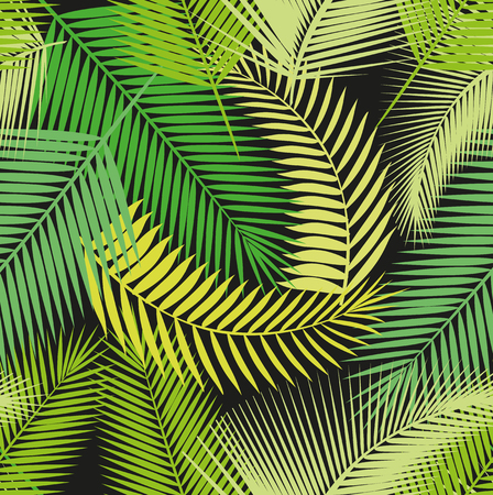 Beautiful seamless tropical jungle floral pattern background with different palm leaves. Vector illustration.のイラスト素材