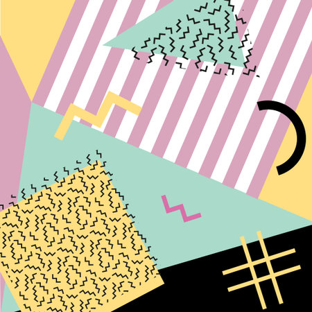 Retro vintage 80s or 90s fashion style. Memphis cards. Trendy geometric elements. Modern abstract design poster, cover, card design. Vector illustration.のイラスト素材