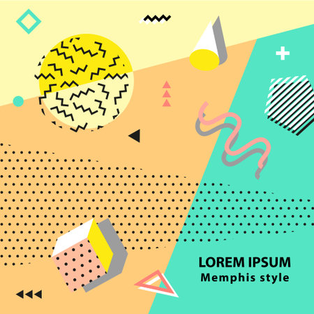 Retro vintage 80s or 90s fashion style. Memphis cards. Trendy geometric elements. Modern abstract design poster, cover, card design. Vector illustration.のイラスト素材