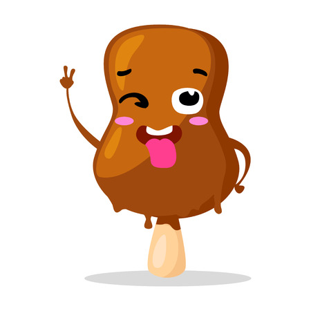 Funny cartoon cute ice cream. Kawaii funny muzzle. Vector illustration. Happy face. Collection emotions, doodle icons. Beautiful sweet ice cream. Flat ice cream design. Vector clip art.のイラスト素材