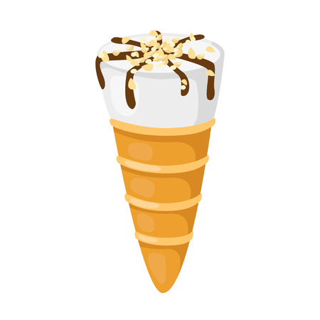 Funny cartoon cute ice cream. Isolated vector illustration. Flat icon. Beautiful sweet ice cream. Flat design. Vector clip artのイラスト素材
