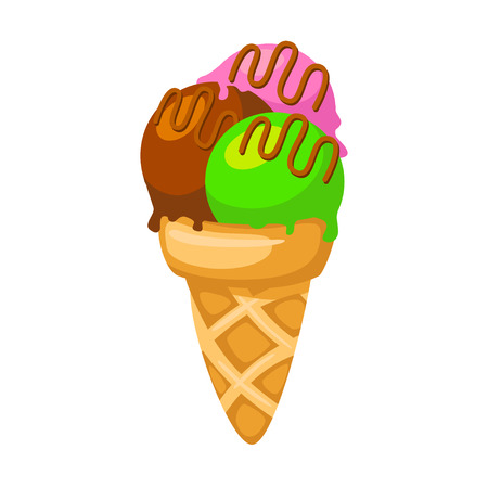 Funny cartoon cute ice cream. Isolated vector illustration. Flat icon. Beautiful sweet ice cream. Flat design. Vector clip artのイラスト素材