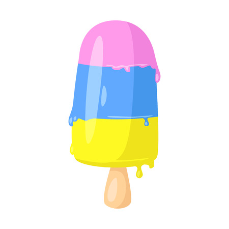 Funny cartoon cute ice cream. Isolated vector illustration. Flat icon. Beautiful sweet ice cream. Flat design. Vector clip artのイラスト素材