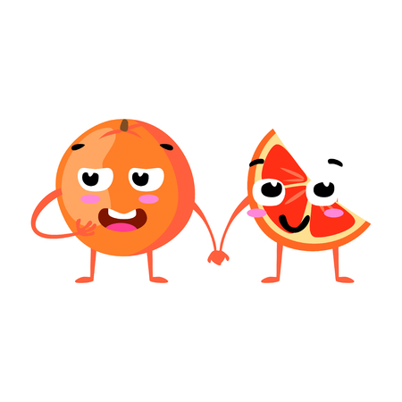 Grapefruit. Cute fruit vector character couple isolated on white background. Funny emoticons faces. Vector illustration. Vector clip art.のイラスト素材