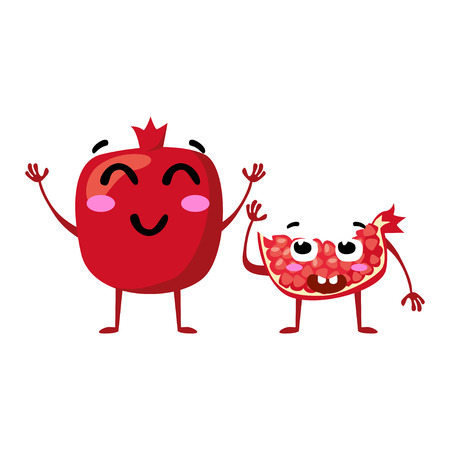 Garnet. Cute fruit vector character couple isolated on white background. Funny emoticons faces. Vector illustration. Vector clip art.のイラスト素材