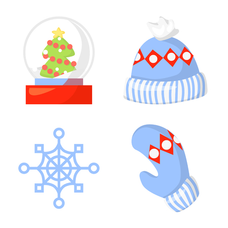 Christmas Icon Set Collection Vector. cartoon. New year traditional symbols collection. Christmas and New Year icons and objects. Hats, mittens, snowflakes. vector clip artのイラスト素材