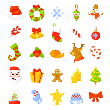Christmas Icon Set Collection Vector. cartoon. New year traditional symbols. icons objects. Isolated. Vector clip artのイラスト素材