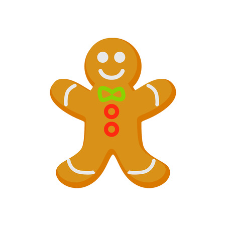 Vector of homemade gingerbread cookie isolated on white. Cartoon style. Cute funny christmas icon.のイラスト素材