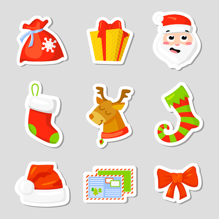 Christmas Icon Set Collection Vector. cartoon. New year traditional symbols. icons objects. Isolated. Vector clip artのイラスト素材