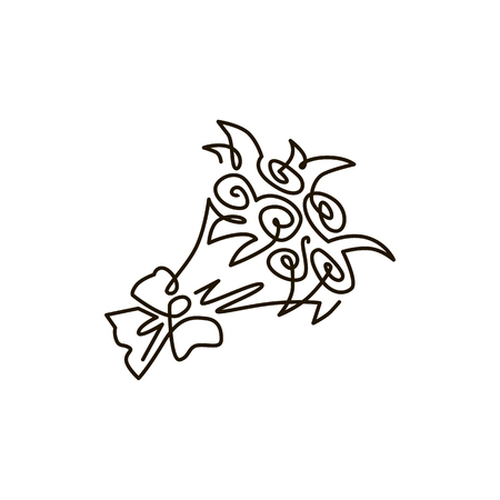 Vector Line Icon. Bouquet of flowers. One line drawing. Isolated on white background. Continuous single one drawn lineのイラスト素材