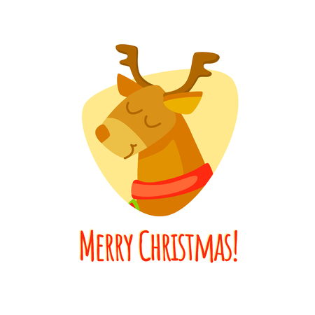 Merry Christmas. Christmas vector illustration with deer. Cartoon style. Cute cartoon deer face with horns. eps 10のイラスト素材