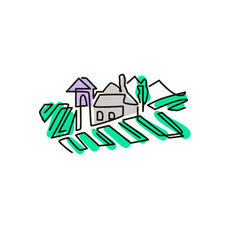 Vector Line icon. Vineyard landscape. One line drawing. Isolated on white background. Continuous single one drawn lineのイラスト素材