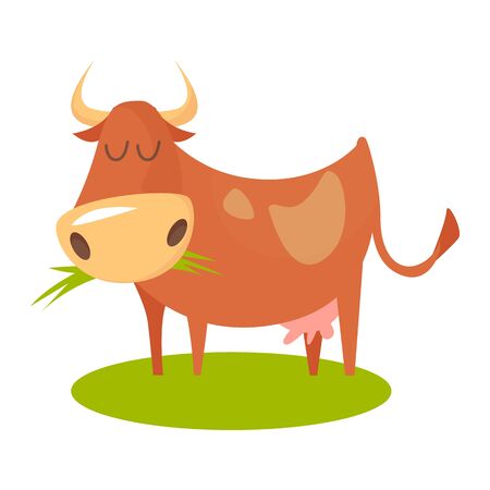 illustration of Cartoon cow standing on grass. Vector illustration isolaterdのイラスト素材