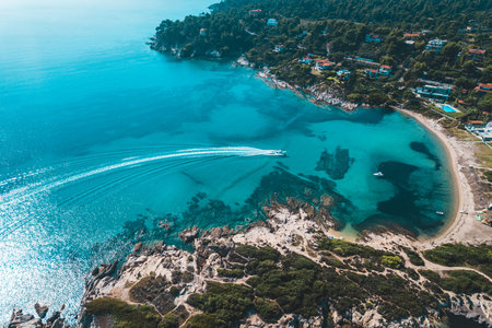 Aerial view of the coastline in Halkidiki, Greeceの写真素材