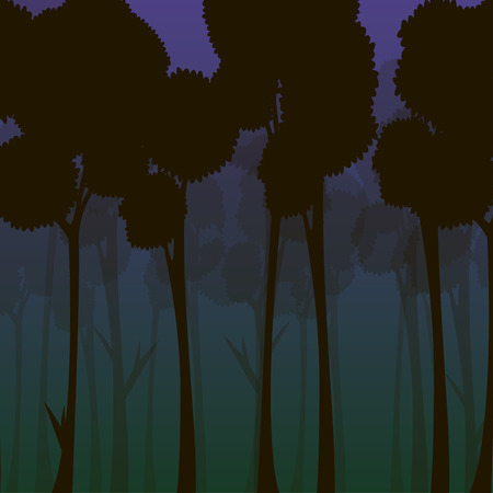 Forest at night vector illustration with stylized treesのイラスト素材