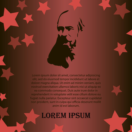 Vector men as symbol of red revolution. Illustration of grandfather on red and black background with starsのイラスト素材