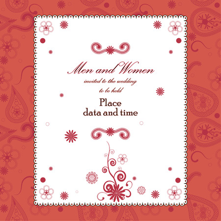 Beautiful vintage floral invitation card in white and red colorsのイラスト素材