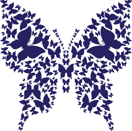 Abstract stencil symmetry outline butterfly from dark blue butterflies on white background.のイラスト素材