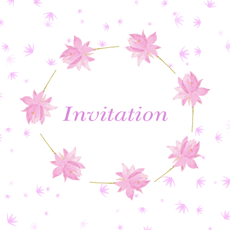 ackground for invitation cart with romantic flowers lotus. Watercolor vector Illustration. Romantic decorのイラスト素材