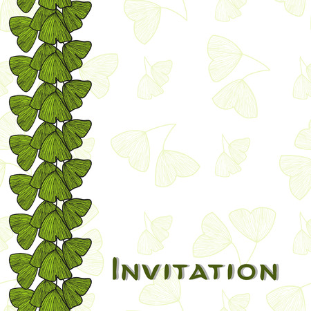 Invitation card with leaves of Ginkgo biloba. Vector ecological illustration from setのイラスト素材