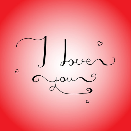 I love you - original custom hand lettering on red background  handmade calligraphy, typography background, overlay for romantic photo cards or party invitations for Valentine Day, wedding, Mother Dayのイラスト素材