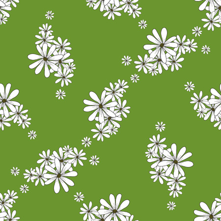 Spring seamless pattern with flowers chamomiles on the green background. vector spring flower background for wallpapers, textile, packaging on Easter, Womens day, Birthday, march 8のイラスト素材