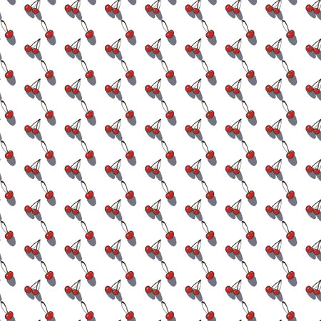 Seamless pattern with cherries with a shadow on the plane white bachground of red berries. Design...