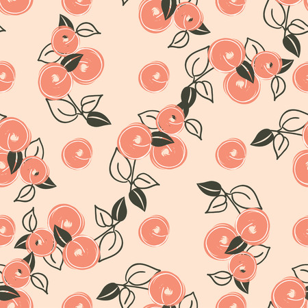 seamless pattern with stylization branches of peach. Vector illustration for textile - pillow, t-shirts, towels, cushions, covers, your print designs, wallpapers, banners, backgrounds, packagingのイラスト素材