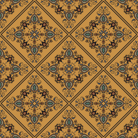 Seamless geometric pattern in ethnic oriental islamic style. Abstract golden and ochra background. Vector illustration in boho, vintage style for design of fabric, invitation card, textile, wallpaperのイラスト素材