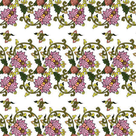 Chinese traditonal seamless pattern with flowers on white background. Vector design for textile, wallpaper, fabric, packaging, covers and othersのイラスト素材