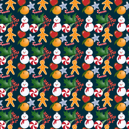 Seamless pattern with Christmas toys and sweets. Design of wallpaper, fabric, card, packaging and decorative textile. Concept for Happy Thanksgiving, Merry Christmas, New yearのイラスト素材