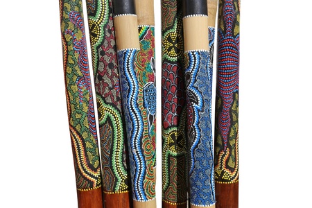 Group of Australian instruments Didgeridoo on white backgroundの写真素材