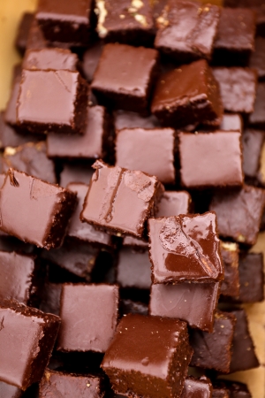 Chocolate Pistachio Cubes in a wooden boxの写真素材