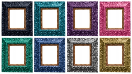 Golden, Silver, Pink, Green, Purple, Turquoise, Graphite, Blue Antique Carved Picture Frames Isolated On Whiteの写真素材
