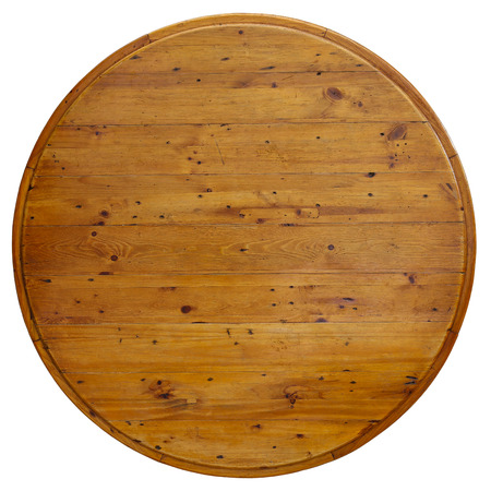 Round table wooden board isolated on whiteの写真素材