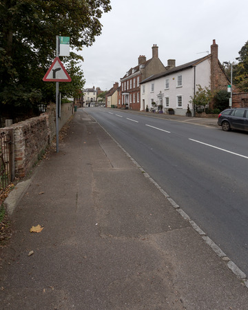 Winslow, Buckinghamshire, United Kingdom, October 25, 2016: Brook Hall Cookery School with entrance from pavement on A413 on grey chilly morning.のeditorial素材