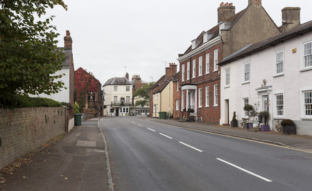 Winslow, Buckinghamshire, United Kingdom, October 25, 2016: The George pub and Brook Hall Cookery School on A413 on grey chilly morning.のeditorial素材