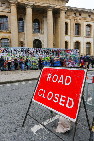 Broad Street, Oxford, UK, 27th November 2016: Art installation by Jimmy CautyÊ¼s Aftermath Dislocation Principle (The ADP), 40 ft shipping container containing a model of monumental post-riot landscape in miniature viewed through observation ports in the のeditorial素材