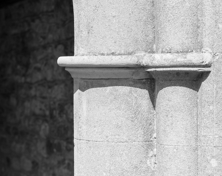Old architecture church entrance sandstone column carving detailの写真素材
