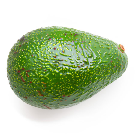 Ripe green avocado isolated on white background with dropshadow