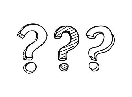 3D Question Mark Doodle Set - Hand-Drawn Line Artのイラスト素材