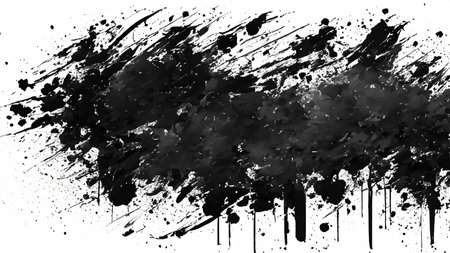Dynamic Black Ink Splatter Black on White Backgroundの写真素材