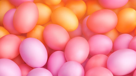 Colorful Easter Egg Array in Soft Pink and Orange Colorsの写真素材