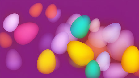 Floating Easter Eggs on Purple Transparent Translucent Abstract Backgroundの写真素材