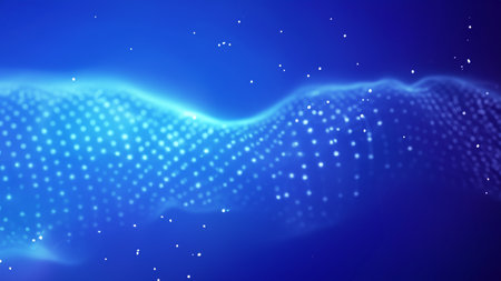 Abstract Waving Particle Technology Background Blurred in Blueの写真素材