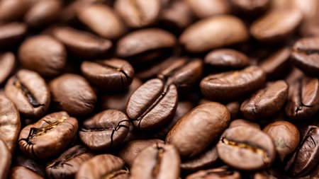 Stylish Macro Close-Up of Roasted Coffee Beans with Depth of Fieldの写真素材