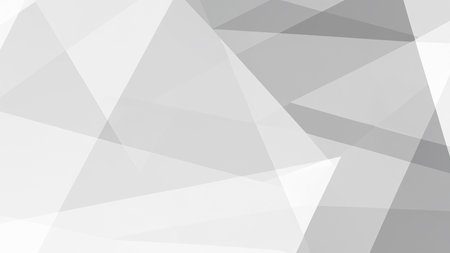White and gray background with abstract triangle shapes and angles. Abstract background design, geometric lines angles shapes in white and gray layers of transparent material, abstract white business background report design or website design with copy spaceの写真素材
