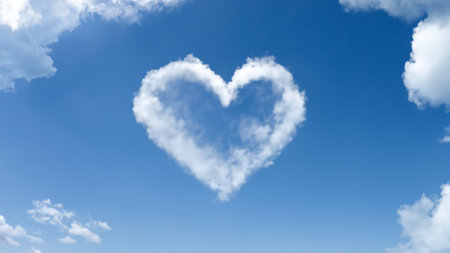 Heart-Shaped Cloud in Centered Blue Sky for Greeting Card or Bannerの写真素材
